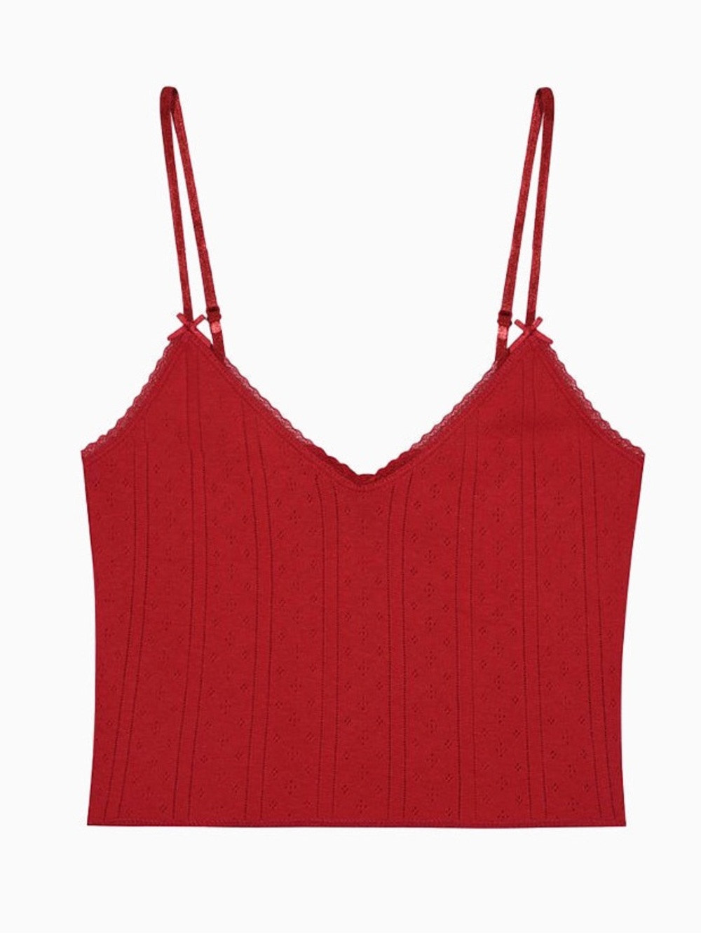 V-Neck Red Ribbed Knit Cami Top